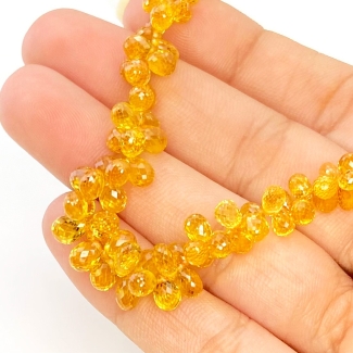 Yellow Sapphire 4-6mm Briolette Drop Shape AAA Grade Gemstone Beads Strand - Total 1 Strand of 7 Inch.