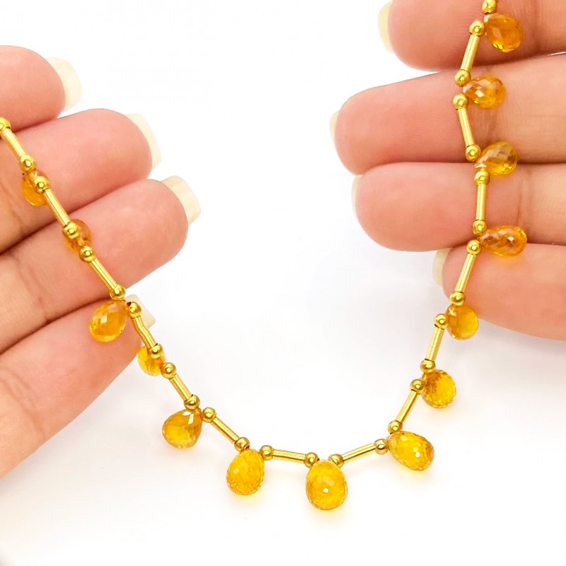 Yellow Sapphire 6-9mm Briolette Drop Shape AAA Grade 9 Inch Long Gemstone Beads Layout