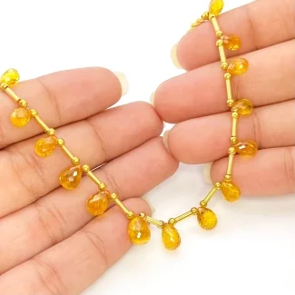 Yellow Sapphire 6.5-8mm Briolette Drop Shape AAA Grade Gemstone Beads Layout - Total 1 Strand of 9 Inch.