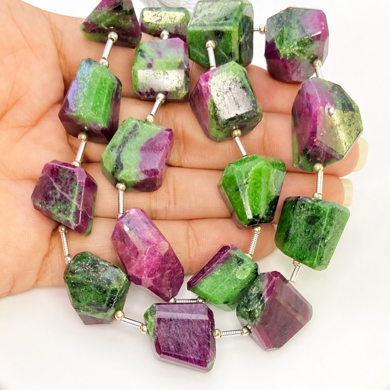 Ruby Zoisite 13-22mm Step Cut Nugget Shape AA Grade Gemstone Beads Layout - Total 1 Strand of 14 Inch.