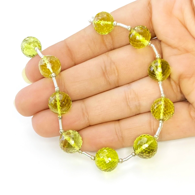 Olive Quartz 10-11mm Faceted Round Shape AAA Grade Gemstone Beads Layout - Total 1 Strand of 9 Inch.