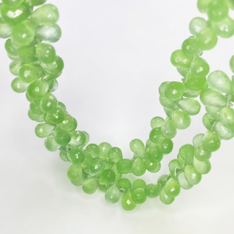 Prehnite 8-10mm Briolette Drop Shape AAA Grade Gemstone Beads Strand - Total 1 Strand of 8 Inch.