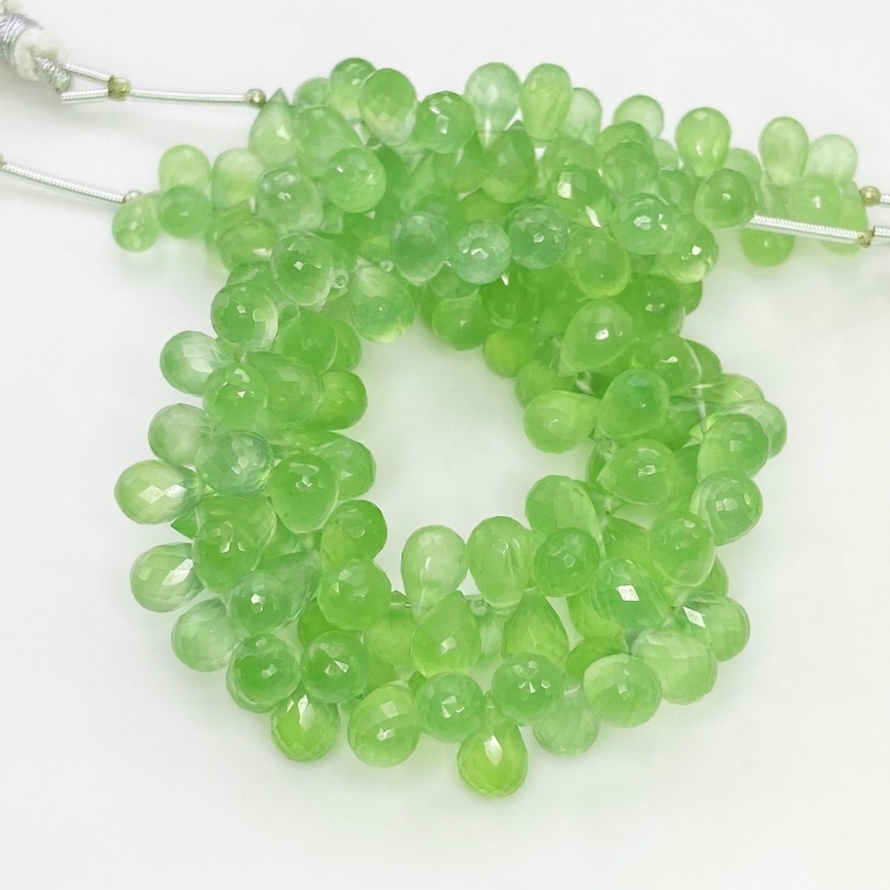 Prehnite 8-10mm Briolette Drop Shape AAA Grade Gemstone Beads Strand - Total 1 Strand of 8 Inch.