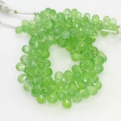 Prehnite 8-10mm Briolette Drop Shape AAA Grade Gemstone Beads Strand - Total 1 Strand of 8 Inch.