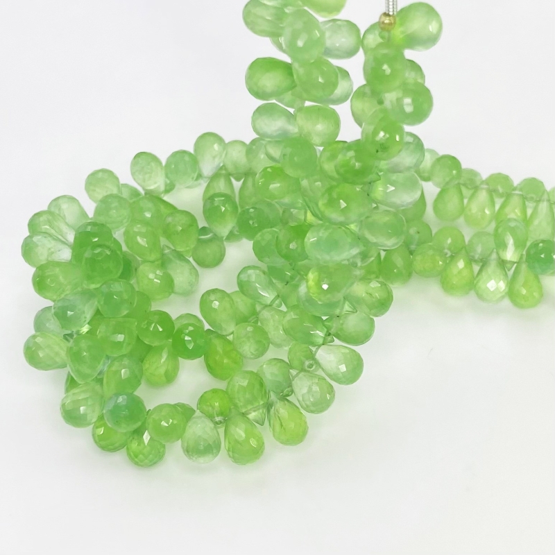 Prehnite 8-10mm Briolette Drop Shape AAA Grade Gemstone Beads Strand - Total 1 Strand of 8 Inch.