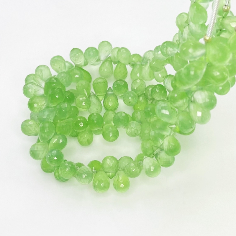 Prehnite 8-10mm Briolette Drop Shape AAA Grade Gemstone Beads Strand - Total 1 Strand of 8 Inch.