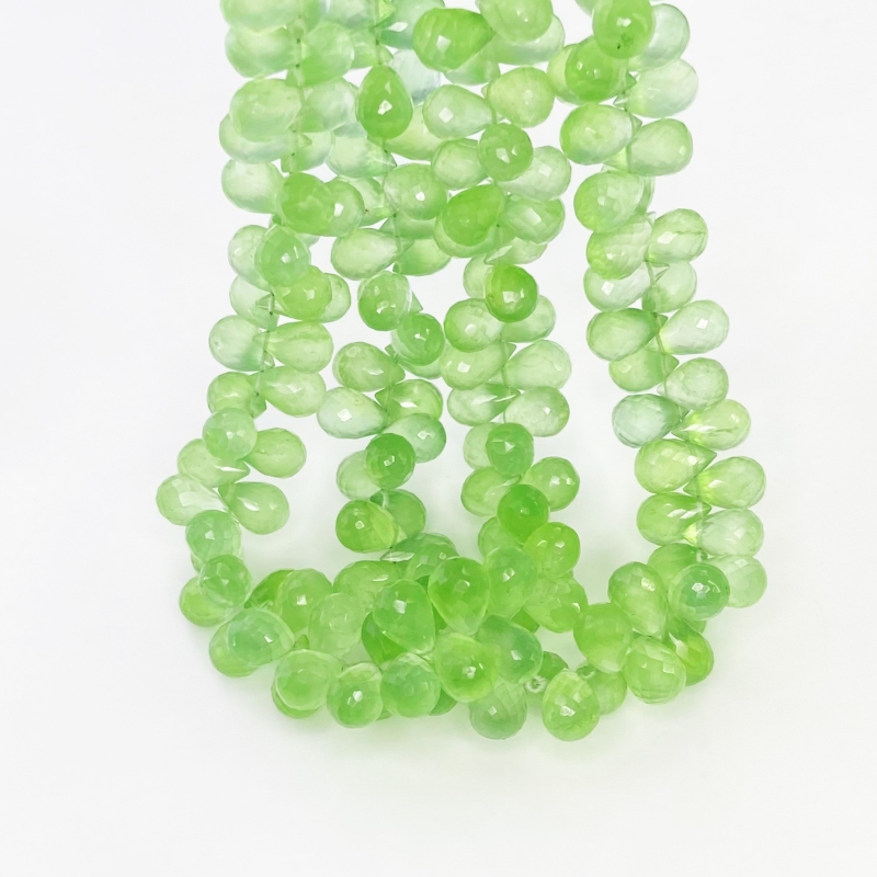 Prehnite 8-10mm Briolette Drop Shape AAA Grade Gemstone Beads Strand - Total 1 Strand of 8 Inch.