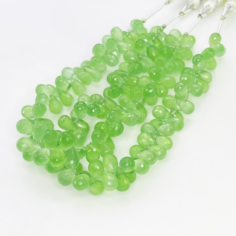 Prehnite 8-10mm Briolette Drop Shape AAA Grade Gemstone Beads Strand - Total 1 Strand of 8 Inch.