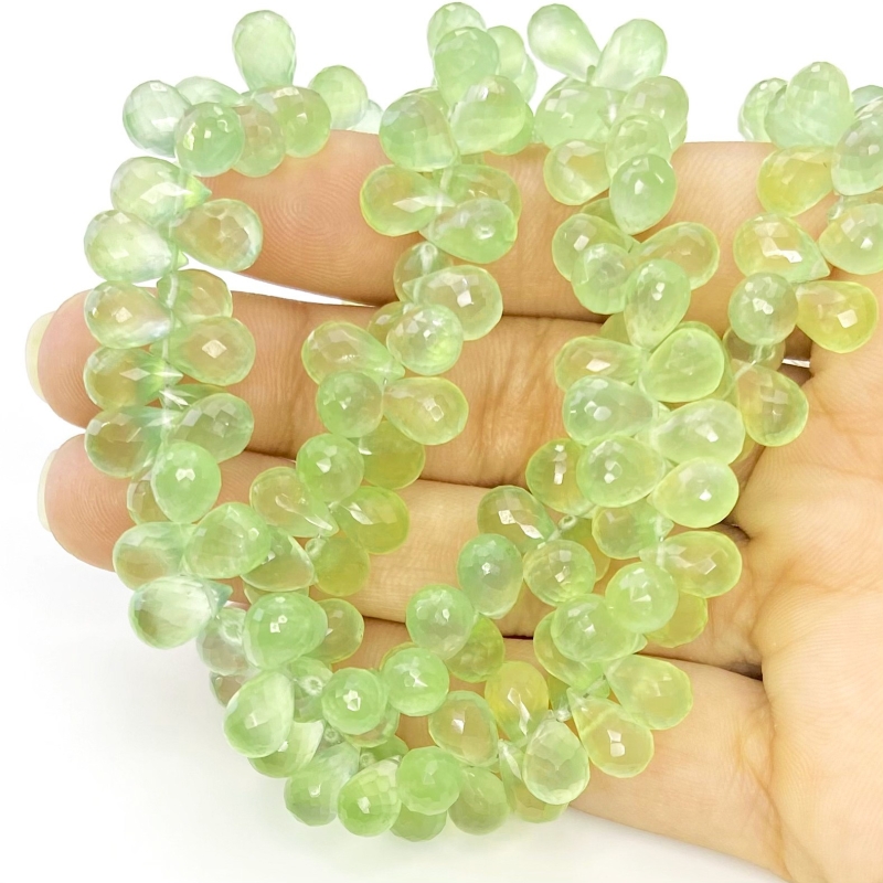 Prehnite 8-10mm Briolette Drop Shape AAA Grade Gemstone Beads Strand - Total 1 Strand of 8 Inch.