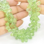 Prehnite 8-10mm Briolette Drop Shape AAA Grade Gemstone Beads Strand - Total 1 Strand of 8 Inch.