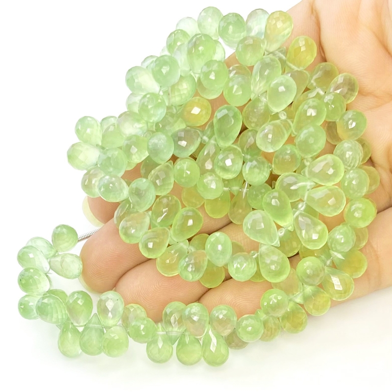 Prehnite 8-10mm Briolette Drop Shape AAA Grade Gemstone Beads Strand - Total 1 Strand of 8 Inch.