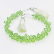Prehnite 6-9mm Briolette Drop Shape AAA Grade Gemstone Beads Strand - Total 1 Strand of 8 Inch.