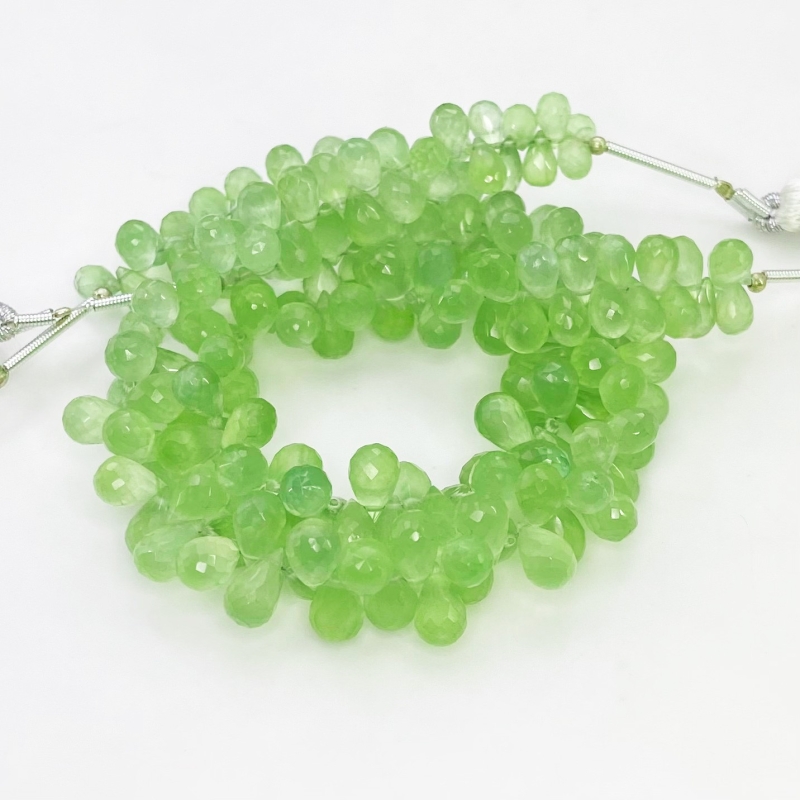 Prehnite 6-9mm Briolette Drop Shape AAA Grade Gemstone Beads Strand - Total 1 Strand of 8 Inch.