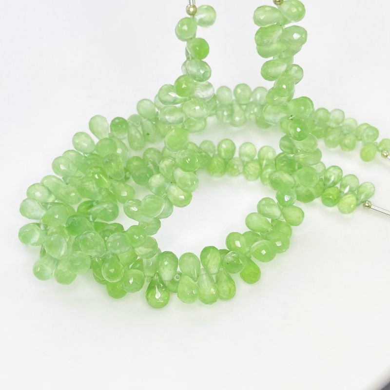 Prehnite 6-9mm Briolette Drop Shape AAA Grade Gemstone Beads Strand - Total 1 Strand of 8 Inch.