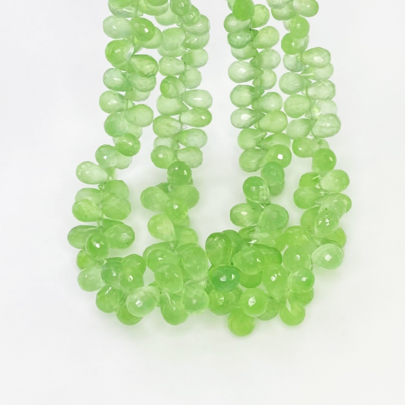 Prehnite 6-9mm Briolette Drop Shape AAA Grade Gemstone Beads Strand - Total 1 Strand of 8 Inch.