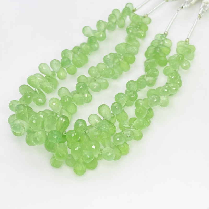 Prehnite 6-9mm Briolette Drop Shape AAA Grade Gemstone Beads Strand - Total 1 Strand of 8 Inch.
