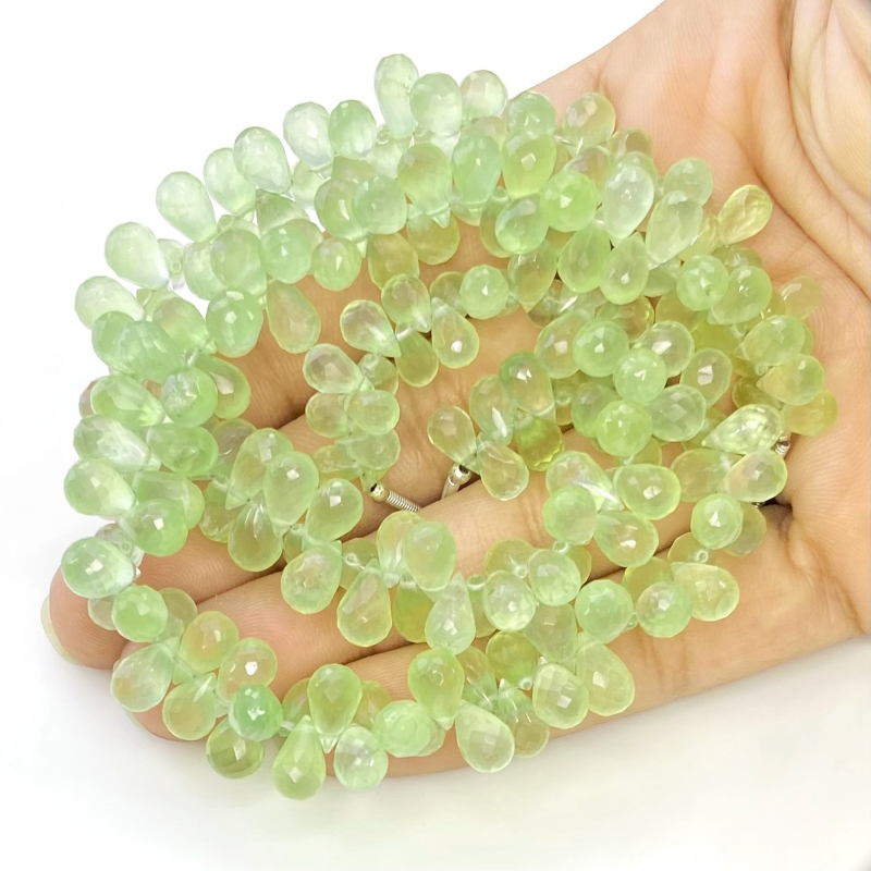 Prehnite 6-9mm Briolette Drop Shape AAA Grade Gemstone Beads Strand - Total 1 Strand of 8 Inch.