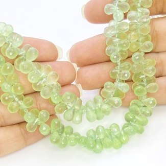 Prehnite 6-9mm Briolette Drop Shape AAA Grade Gemstone Beads Strand - Total 1 Strand of 8 Inch.