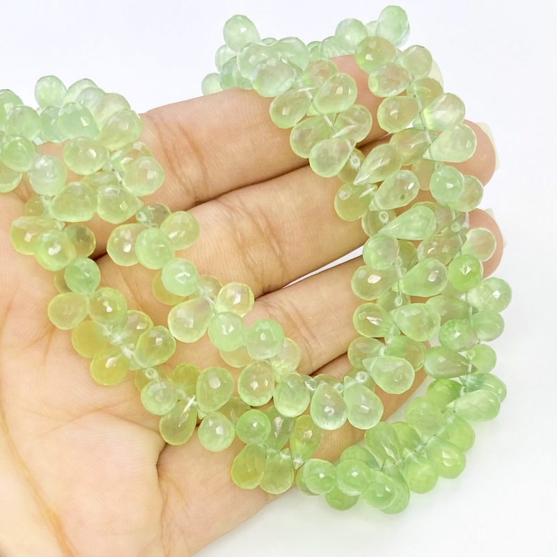 Prehnite 6-9mm Briolette Drop Shape AAA Grade Gemstone Beads Strand - Total 1 Strand of 8 Inch.