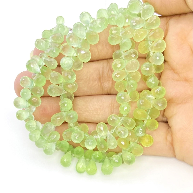 Prehnite 6-9mm Briolette Drop Shape AAA Grade Gemstone Beads Strand - Total 1 Strand of 8 Inch.