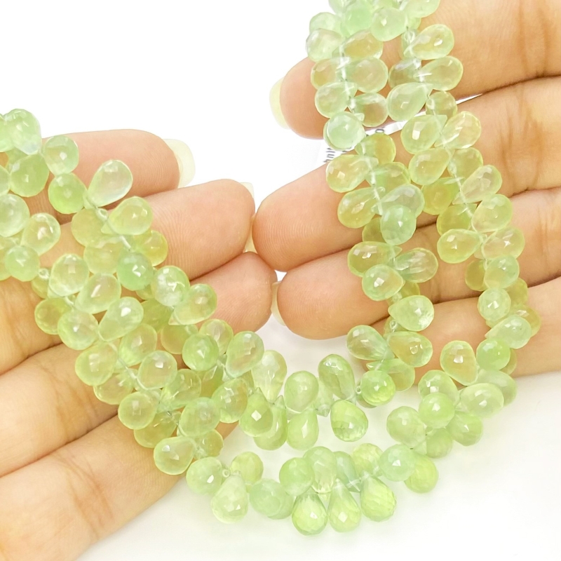 Prehnite 6-9mm Briolette Drop Shape AAA Grade Gemstone Beads Strand - Total 1 Strand of 8 Inch.