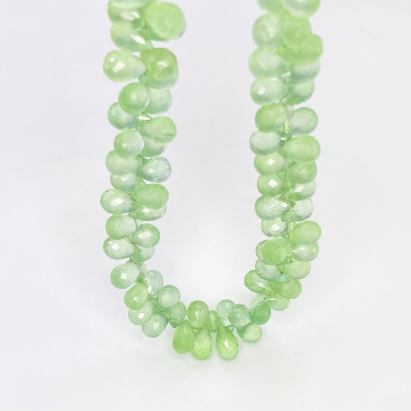 Prehnite 8-9mm Briolette Drop Shape AAA Grade Gemstone Beads Strand - Total 1 Strand of 8 Inch.