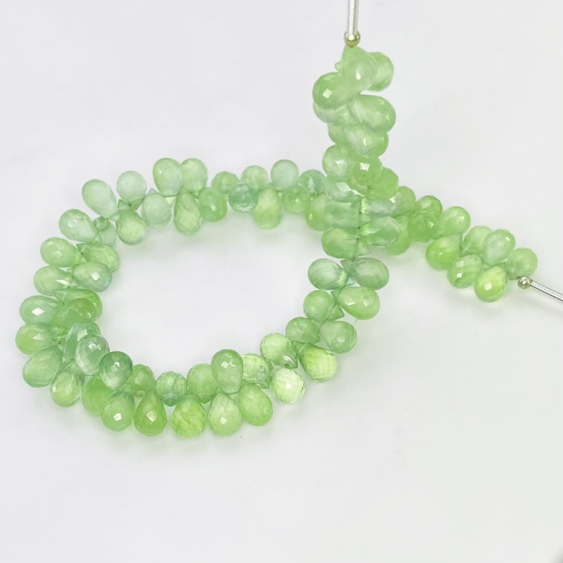 Prehnite 8-9mm Briolette Drop Shape AAA Grade Gemstone Beads Strand - Total 1 Strand of 8 Inch.