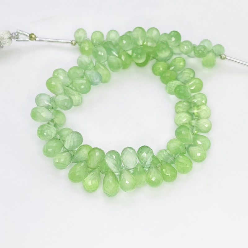 Prehnite 8-9mm Briolette Drop Shape AAA Grade Gemstone Beads Strand - Total 1 Strand of 8 Inch.