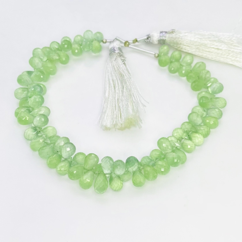 Prehnite 8-9mm Briolette Drop Shape AAA Grade Gemstone Beads Strand - Total 1 Strand of 8 Inch.