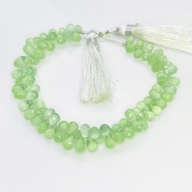 Prehnite 8-9mm Briolette Drop Shape AAA Grade Gemstone Beads Strand - Total 1 Strand of 8 Inch.