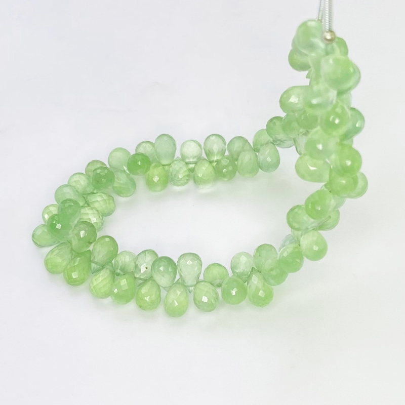 Prehnite 8-9mm Briolette Drop Shape AAA Grade Gemstone Beads Strand - Total 1 Strand of 8 Inch.