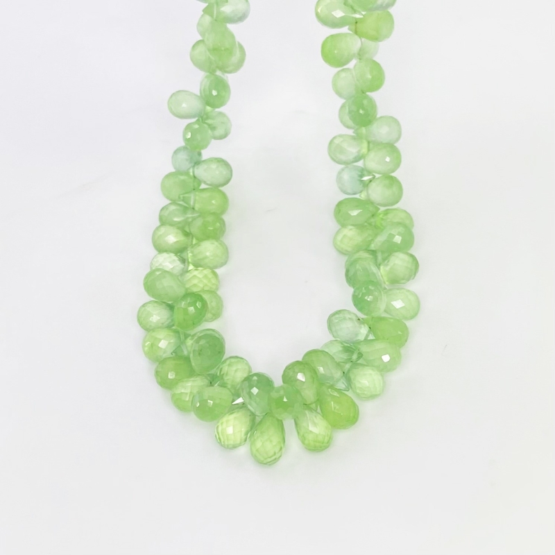 Prehnite 8-9mm Briolette Drop Shape AAA Grade Gemstone Beads Strand - Total 1 Strand of 8 Inch.