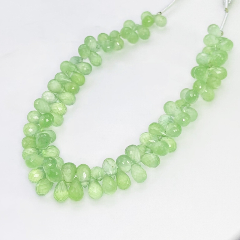 Prehnite 8-9mm Briolette Drop Shape AAA Grade Gemstone Beads Strand - Total 1 Strand of 8 Inch.