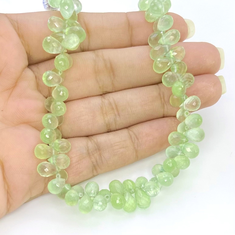 Prehnite 8-9mm Briolette Drop Shape AAA Grade Gemstone Beads Strand - Total 1 Strand of 8 Inch.