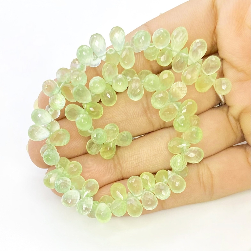 Prehnite 8-9mm Briolette Drop Shape AAA Grade Gemstone Beads Strand - Total 1 Strand of 8 Inch.
