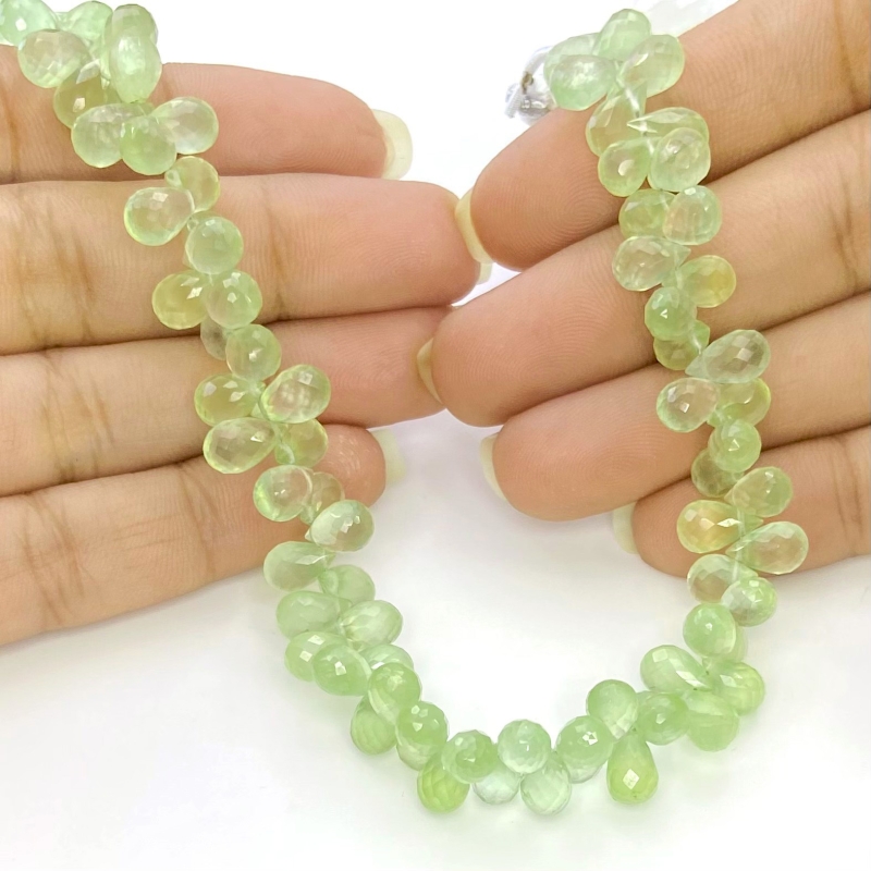 Prehnite 8-9mm Briolette Drop Shape AAA Grade Gemstone Beads Strand - Total 1 Strand of 8 Inch.