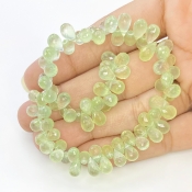 Prehnite 8-9mm Briolette Drop Shape AAA Grade Gemstone Beads Strand - Total 1 Strand of 8 Inch.