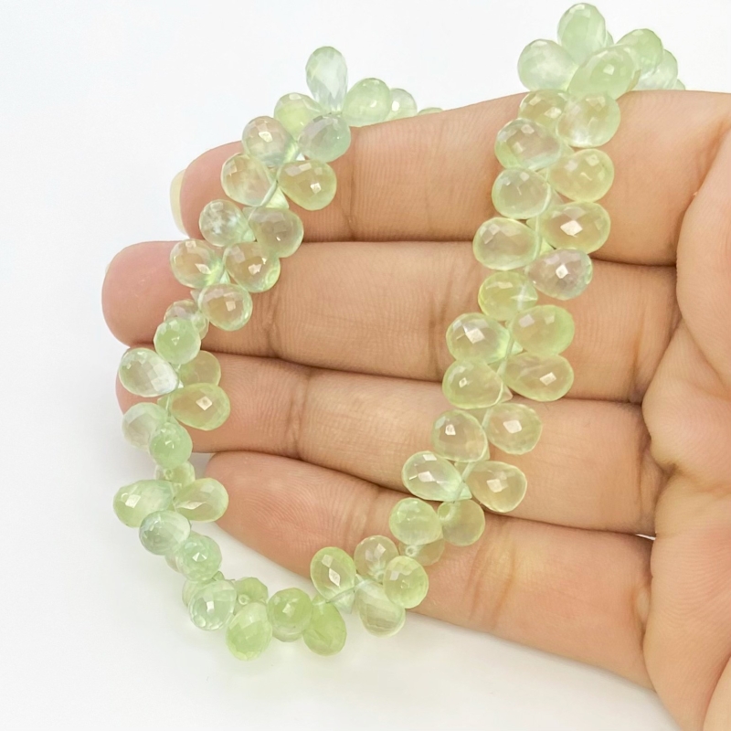 Prehnite 8-9mm Briolette Drop Shape AAA Grade Gemstone Beads Strand - Total 1 Strand of 8 Inch.