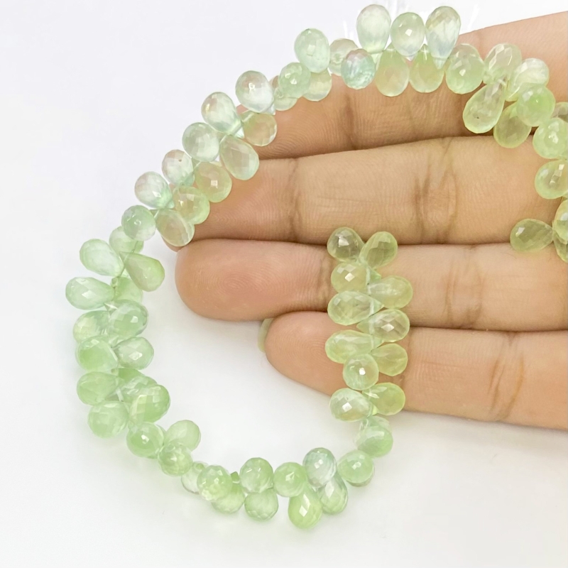 Prehnite 8-9mm Briolette Drop Shape AAA Grade Gemstone Beads Strand - Total 1 Strand of 8 Inch.