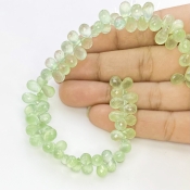 Prehnite 8-9mm Briolette Drop Shape AAA Grade Gemstone Beads Strand - Total 1 Strand of 8 Inch.
