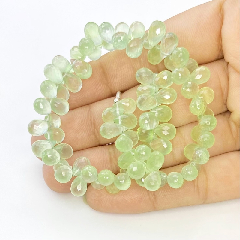 Prehnite 8-9mm Briolette Drop Shape AAA Grade Gemstone Beads Strand - Total 1 Strand of 8 Inch.