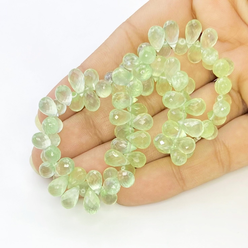Prehnite 8-9mm Briolette Drop Shape AAA Grade Gemstone Beads Strand - Total 1 Strand of 8 Inch.