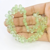 Prehnite 8-9mm Briolette Drop Shape AAA Grade Gemstone Beads Strand - Total 1 Strand of 8 Inch.