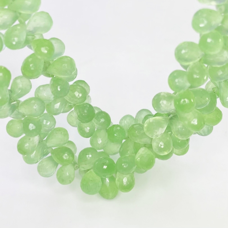 Prehnite 9-10mm Briolette Drop Shape AAA Grade Gemstone Beads Strand - Total 1 Strand of 8 Inch.