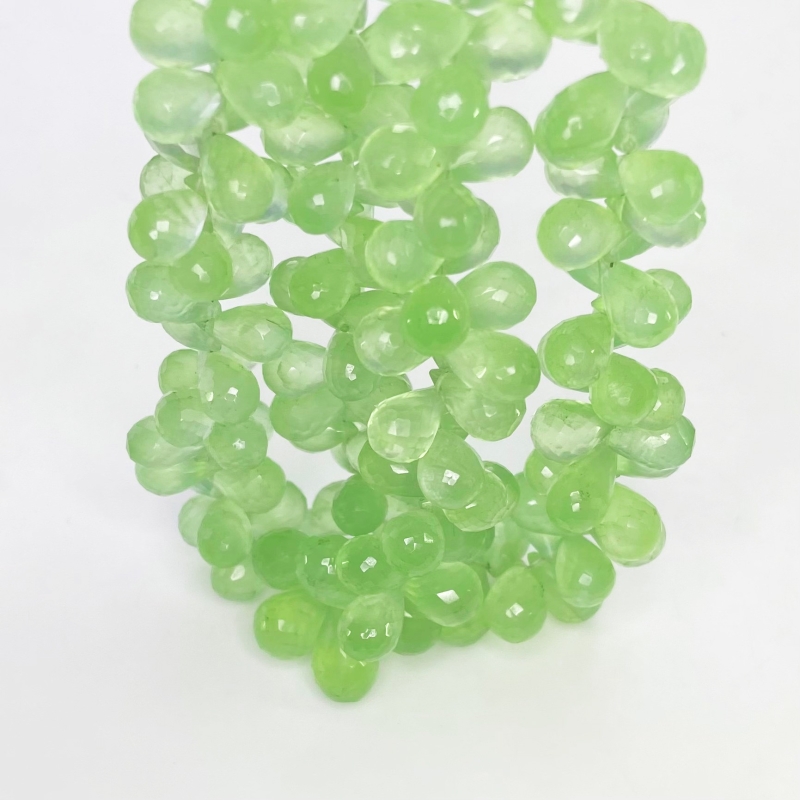 Prehnite 9-10mm Briolette Drop Shape AAA Grade Gemstone Beads Strand - Total 1 Strand of 8 Inch.