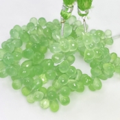 Prehnite 9-10mm Briolette Drop Shape AAA Grade Gemstone Beads Strand - Total 1 Strand of 8 Inch.