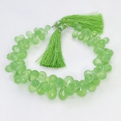 Prehnite 9-10mm Briolette Drop Shape AAA Grade Gemstone Beads Strand - Total 1 Strand of 8 Inch.