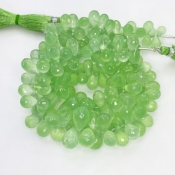 Prehnite 9-10mm Briolette Drop Shape AAA Grade Gemstone Beads Strand - Total 1 Strand of 8 Inch.