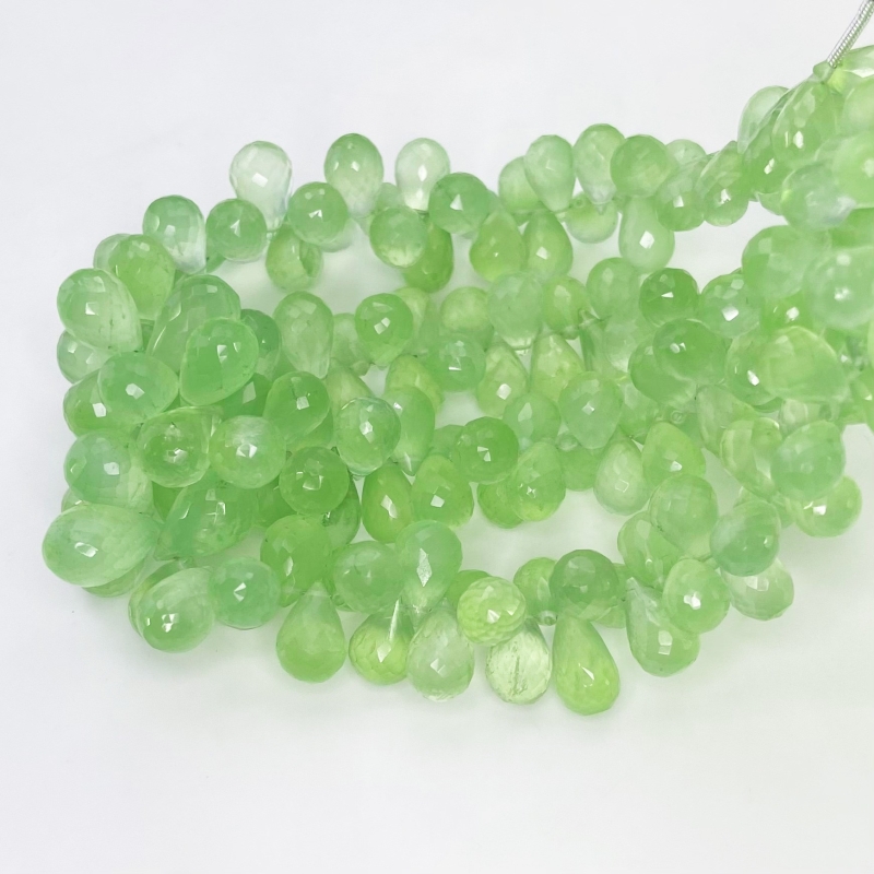 Prehnite 9-10mm Briolette Drop Shape AAA Grade Gemstone Beads Strand - Total 1 Strand of 8 Inch.
