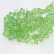 Prehnite 9-10mm Briolette Drop Shape AAA Grade Gemstone Beads Strand - Total 1 Strand of 8 Inch.